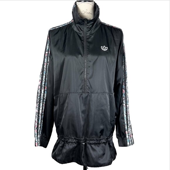 RARE Adidas Originals Sz 8/UK12 Windbreaker Long Sleeve 1/2 Zip 3-Stripes Black - Picture 1 of 12